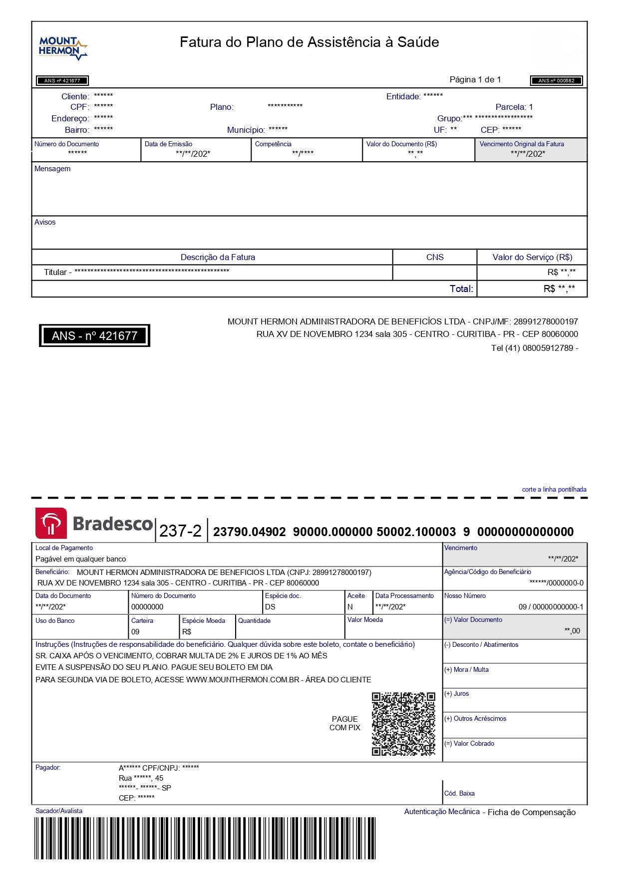 Exemplo de boleto Mount Hermon
